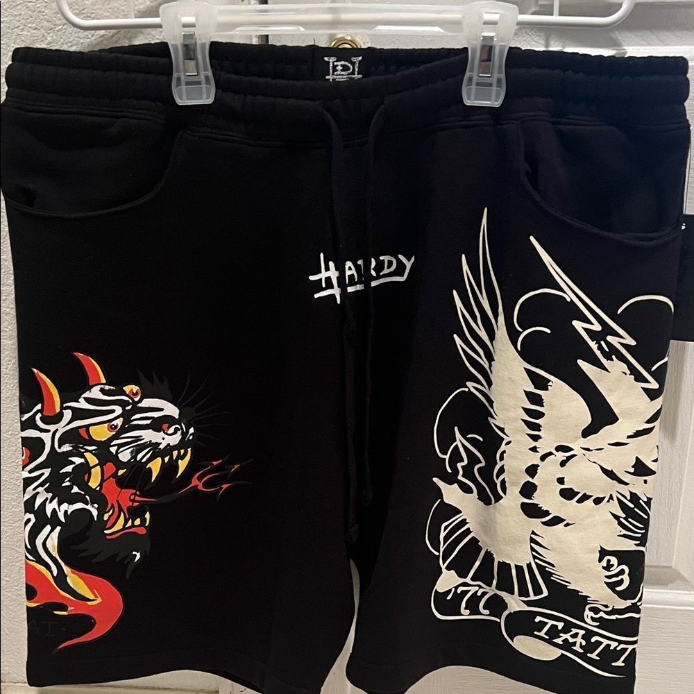 Ed Hardy Black Graphic Athletic Shorts